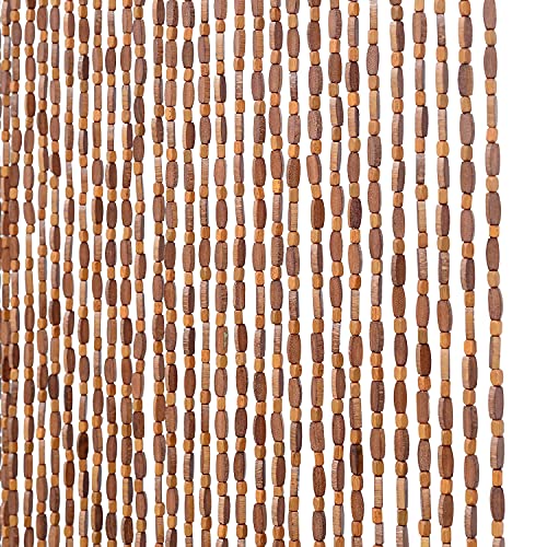 FlavorThings 52 Strands Brown Wood and Bamboo Beaded Curtain for Doorway Room Divider 36inch x 79inch，Bamboo and Wooden Doorway Beads-Boho Bohemian Curtain (Coffee)