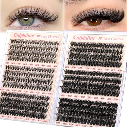 Calphidar Eyelash Clusters 30D+40D+50D+60D+80D+100D Lash Clusters Wispy Individual Lashes 476PCS D-curly Lash Extension 10-16MM Natural Lashes Clusters DIY Cluster Eyelash Extensions for Beginners