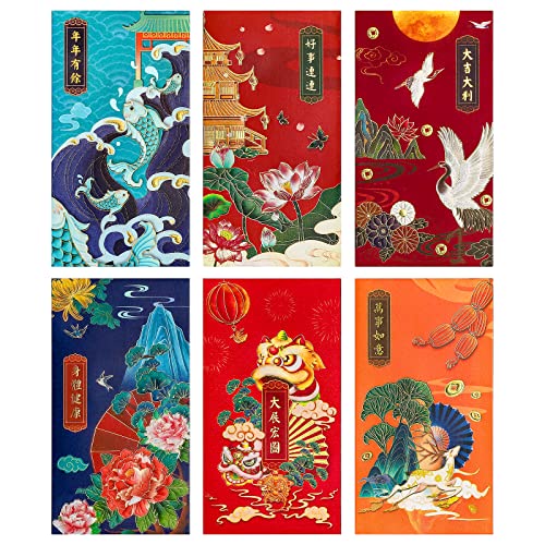 AnyDesign Chinese New Year Red Envelopes 6 Design Foil Gold Red Packet China Chic Hong Bao 3.5 x 6.7Inch Spring Festival Lucky Money Pockets for Wedding Chinese Lunar Year, 36 Pack