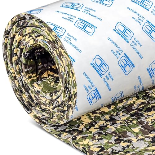 OCEANBROAD Self-Adhesive 96''x47'' Camouflage Boat Flooring Non-Slip Traction Pad EVA Foam Sheet Marine Grip Mat for Jon Boats Surfboard SUP Paddle Board Kayak Yacht, Camo Green