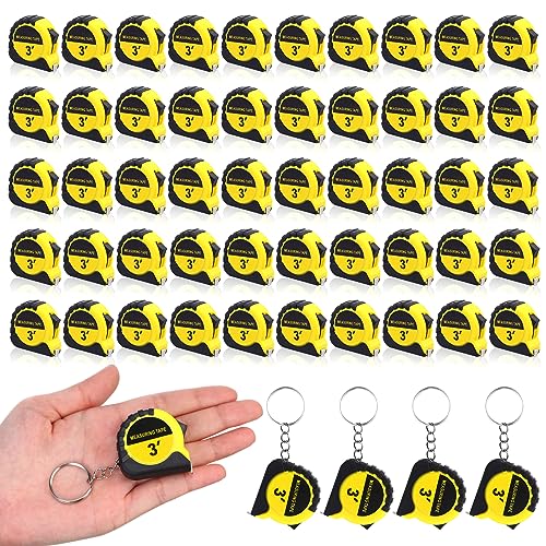 Kanayu 50 Pieces Mini Tape Measure Keychains 3 ft Small Retractable Measuring Tape Bulk with Lock Steel Easy Read Pocket for Birthday Party Favors Daily Use(Yellow)