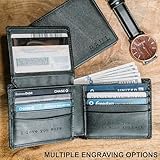 STAY FINE Personalized Wallet for Men, Custom Engraved Leather RFID Blocking Bifold, 2 ID Windows, 8 Card Slots, Gift for Him, Black