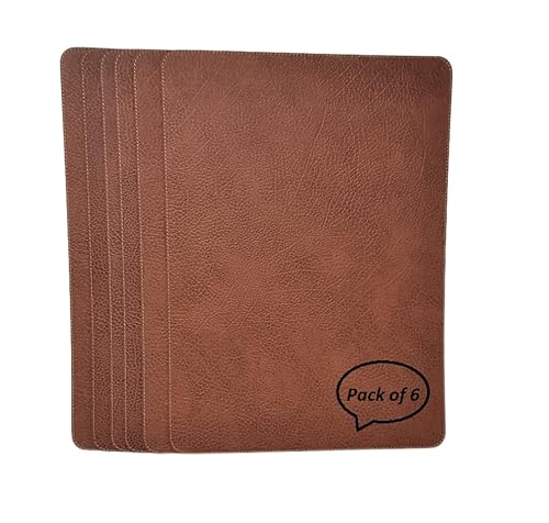Nikalaz Set of 6 Placemats Made of Recycled Leather (18"x13", Dirty Brown)