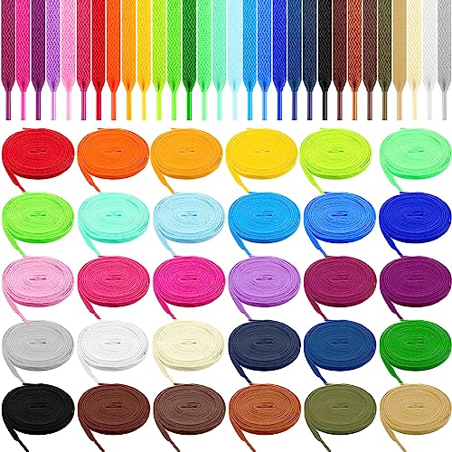 Yuxung 100 Pairs Flat Colored Shoelaces Wide Athletic Shoelaces Shoe Strings Boot Laces Shoestrings for Sneakers Skate Sport Replacement Laces(47 Inch,Mixed Colors)