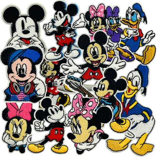 12 Pcs Cute Cartoon Mouses Embroidered Patches Sew on/Iron on for Clothes Jeans Jackets Backpack Hats Bags, Classic Movie Applique Repair Patch DIY Craft Collection Accessories