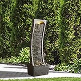 Teamson Home 38.58 in. Modern Curved Faux Slate Waterfall Fountain for Indoors or Outdoors with LED Light Accents and 1.98-Gallon Pump, Black and Stone Gray