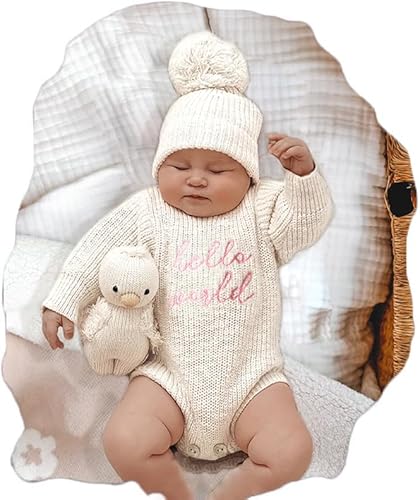 Ylsteed Infant Baby Sweater Romper and Hat - Knitted Sweatshirt Pullover Tops - Fall Winter Clothes - Baby Boy Girl Outfit - Newborn Photography Outfits - White