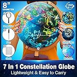 TTKTK Illuminated World Globe for Kids & Adults All Ages with Wooden Stand 7 in 1- Night View Stars Map Constellation Globe with Detailed Colorful World,Built-in LED Bulb, Educational Gift