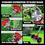 Electric Weed Wacker, Battery Powered Weed Eater with 4 Types of Blades and Upgraded Metal Lid, 2Pcs of Batteries & Wheels, Lightweight Grass Trimmer for Lawn Yard Garden