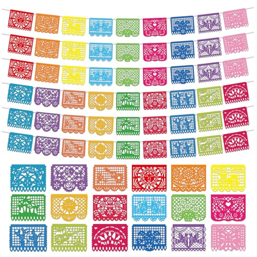 EggSun 6 Pack Mexican Papel Picado Banner Fiesta Party Banner Wedding Fiesta Party Dia De Los Muertos Cinco De Mayo Mexico Decoration,Papel Picado Mexicano para Decor