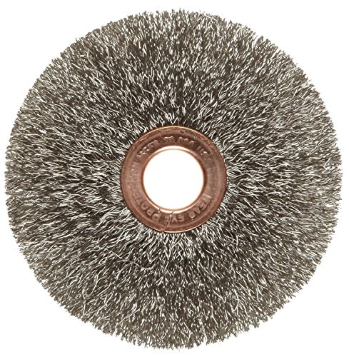 Weiler 804-16943 Copper Center Small Diameter Crimped Wire Wheel, 3" Diameter x 5/8" Width, 1/2 - 3/8", 0.008" Stainless Steel, 20000 rpm