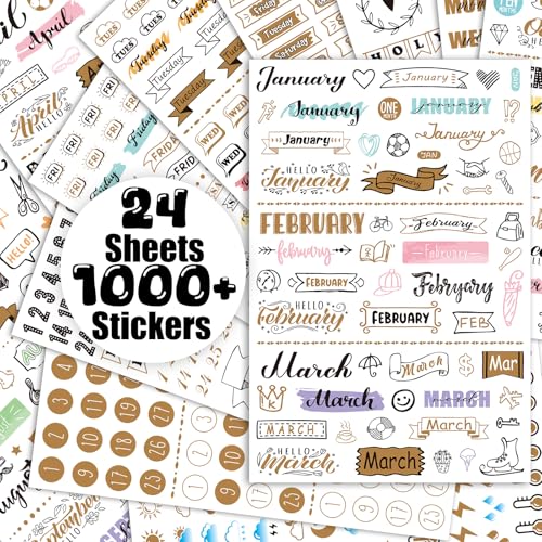 Panelee 24 Sheets Daily Planners - 1000+ Monthly, Weekly Planner Stickers & Accessories for Journaling, Scrapbooking with Date, Number, Weather