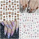 10 Sheets Cute Bear Nail Stickers Decal Cute Cartoon Nail Art Supplies 3D Self Adhesive Fashion Trend Little Bear Designer Nail Sticker Manicure DIY Nail Art Decorations Accessories for Women Girls