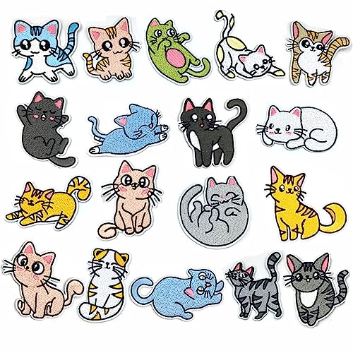 18pcs Cat Iron on Patches, Embroidery Applique Patches for DIY Jeans Jackets, Clothing, Bag, Caps (Cat)