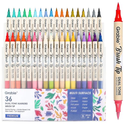 Grabie 72 Colors Paint Markers, Dual-Color Acrylic Pens with 36 Brush Tips, Double Tipped for Rocks & Art Supplies