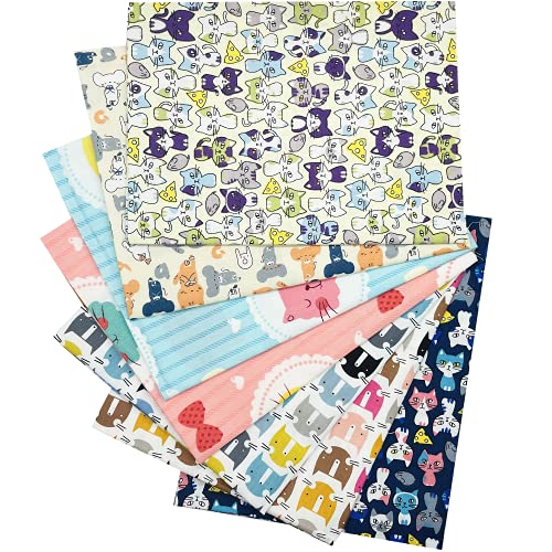 Cat Fabric Fat Quarters Bundles Cute Animal Pattern Cotton Quilting Fabric for Sewing Crafting 18" x 22" (7pcs) SZRUIZFZ