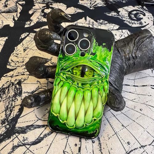 Gothic Horror Phone Case, Creepy 3D Eye Monster Teeth Phone Case, Glow in The Dark Eyeball, Scary Halloween Handmade Case Cover Black