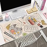 Japanese Ramen Sushi Food Desk Mat Beige XL Mouse Pad Large Full Desk Mousepad Gaming Extended Keyboard Mouse Mat Desk Pad for Computer Laptop 31.5''X15.7'' Non-Slip Rubber Base with Stitched Edges