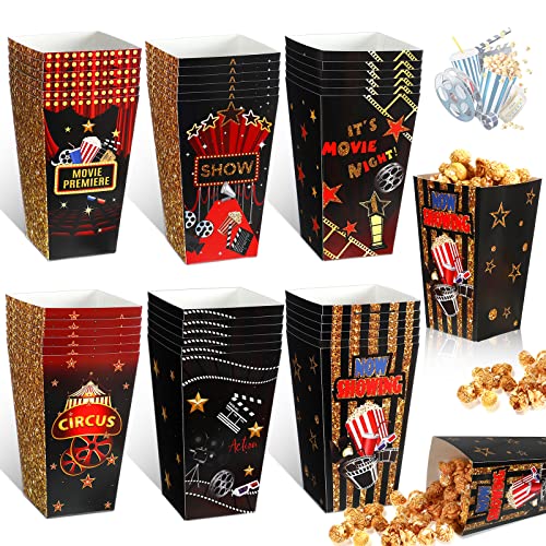 36 Pcs Movie Night Popcorn Paper Boxes Buckets 6 Inch Popcorn Holders Boxes Bowl Movie Night Party Favor Treat Containers for retro Theater Birthday Carnival Circus