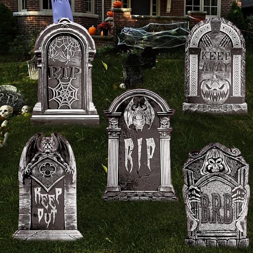 Mueisytp 23.62inch Halloween Tombstones Large, DIY Graveyard Decorations 5PCS Huge Yard Signs for Lawn Headstones, Cemetery Decor Outside Outdoor