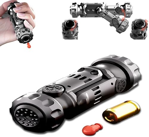 Fidget Spinner Toys for Adults, Metal Fidget Guns with Soft Bullet Shooting, Rotating Alloy Handheld Fidget, Foldable Hand Spinner to Relieve Stress, Anxiety, Office Desk Toys, Black