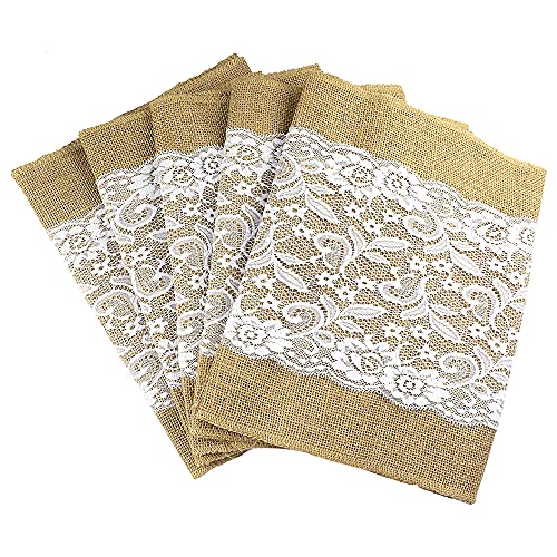 Aokbean Lace Burlap Table Runners Fall Runner, 5 Pcs 12 x 108 Inches Vintage Jute Runner Fabric Rustic Placemats Farmhouse Tablecloth Modern Christmas Thanksgiving Wedding Birthday Table Decor
