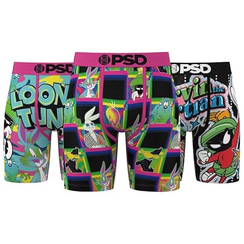 PSD Mens Looney Tunes Neon 3 Pack Boxer Briefs, Multi, L