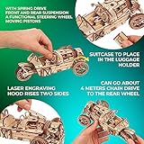 UGEARS Wooden 3D Puzzles for Adults - Three-Wheeler UGR-S Motorcycle Model Kit with Spring Motor, Functional Steering and Chain Drive – DIY Model for Motorcycle Enthusiasts 457 Pcs