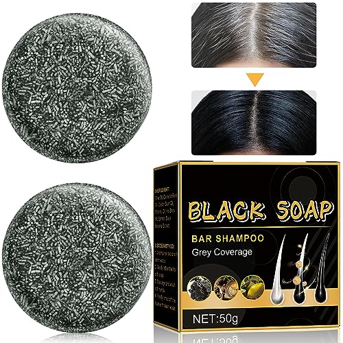 TPTAL Gray Hair Reverse and Coverage Bar Soap - Natural Darkening Shampoo for Fast Black Hair (2PCS)