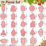 Roshtia 24 Pieces Christmas Cookie Cutters Stamps Mini Embossing 3D Plastic Cookie Stamps Snowman Santa Christmas Tree Reindeer Baking Mold for Xmas Winter Birthday Party Supplies