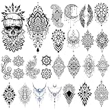 48 Sheets Mandala Flower Bohemia Full Arm Sleeve Temporary Tattoos for Women Girls, Skull Owl Black Fake Tattoos Neck Chest Arm Stickers Waterproof