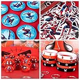 Spider birthday decorations,110Pcs Party Favors,Include 10 Tumblers,10 Button Pins,10 Key Chains,10 Masks,10 Gift Bags,10 Wrists and 50 Stickers