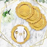 Tanlade 100 Pcs Reef Charger Plates Bulk 13 Inch Plastic Wedding Chargers Floral Decorative Plates with Metallic Ruffled Rim for Wedding Party, Holiday Event Supplies(Gold)