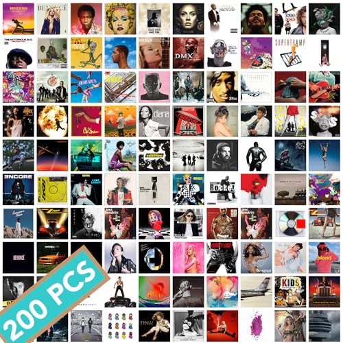 200 Unique Album Covers Square Printed Photos Album Cover Collage Kit Music Posters for Room Aesthetic Album Cover Art Posters Wall Posters (B)