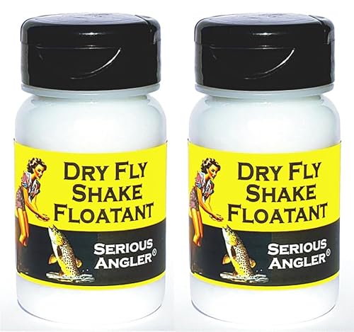 Dry Fly Shake Floatant - Fly Fishing Floatant Creates a Hydrophobic Powder Coating on Dry Flies Just by Shaking. Restores Soggy Flies to Dry High Floating Condition. Made in The USA. Twin Pack