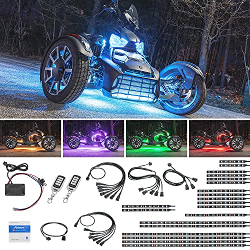 LEDGlow 20pc Advanced Million Color LED Motorcycle Accent Underglow Lighting Kit Compatible with Can-Am Ryker - Brake Lights Feature - Waterproof Control Box - Flexible Strips