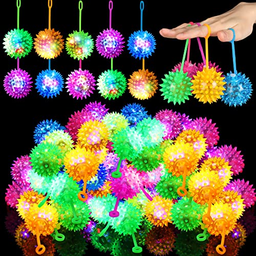 Sotiff 100 Pcs Light up Ball Spiky LED Bouncy Ball Flashing Squeaky Multicolor Puffer Toy Rubber Sensory Toy Carnival Prizes Bulk Party Favors for Teens, Adults, Children