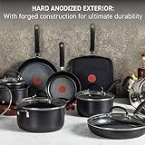 T-fal Ultimate Hard Anodized Nonstick Cookware Set 14 Piece, Oven Broiler Safe 400F, Lid Safe 350F, Kitchen Cooking Set w/ Fry Pans, Saucepans, Griddle, Dutch Oven, Pots & Pans, Dishwasher Safe, Black