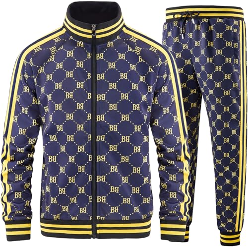 Aeeleire Track Suits for Men Set Plaid Tracksuit Mens Sweatsuits 2 Piece Sport Jogger Sweat Suits Clothes Jogging Outfits Gold JM-A04-M