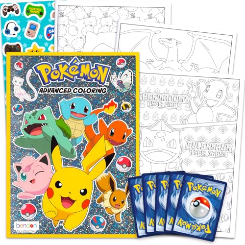 Pokemon Coloring Book for Kids, Teens - Bundle with Pokemon Advanced Coloring Book Plus Pokemon Cards for Boys | Pokemon Coloring Set