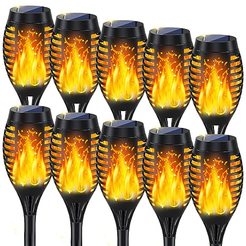 10Pack Solar Lights Outdoor, Solar Torch Lights Outdoor Flickering Flame for Outdoor Decorations, Waterproof Garden Light Solar Powered , Torches Flame Light for Outside Yard Patio Lawn Garden Decor