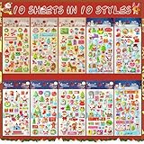 UPINS Christmas Stickers for Kids, 10 Sheets Holiday Stickers 3D Puffy Stickers Cute Snowman Reindeer Tree Santa Foam Stickers Decals for Christmas Party Favors Scrapbooking DIY Crafts