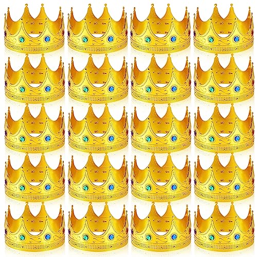 Hanaive 20 Pcs King Crowns for Adults Kids Gold Royal Plastic Crown Jeweled for King Queen Prince Princess Costume Cosplay Party