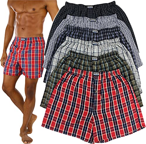 ToBeInStyle Men's Men's Pack of 3 Button Fly Loose Fit Tartan Plaid Boxer Shorts - Assorted - 3XL