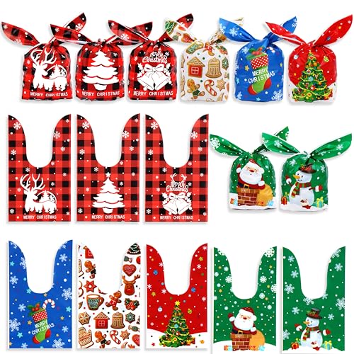 Rabbit Dance 48pcs Colorful Rabbit Ear Plastic Christmas Candy Bags, Cookie Snack Goodies Party Favor Bag for Candy Treat Gift Christmas Party Supplies