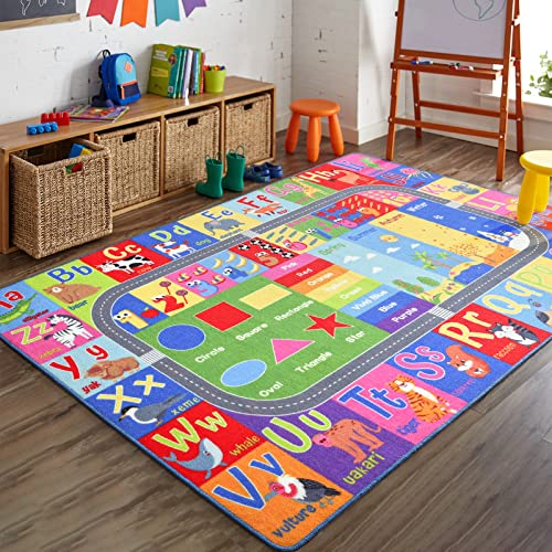 HOMORE Kids Educational Rug, Kids Collection Area Rug for Learning Alphabet, Numbers, Colors, Season and Animal Words, Playmat for Classroom Playroom, 4x6 Feet