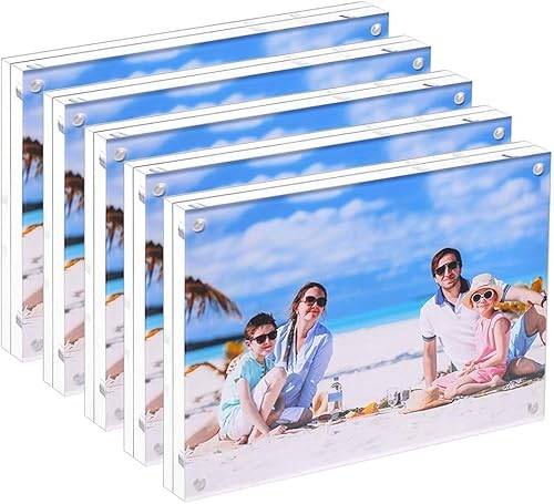 JUOIFIP 5 Pack Acrylic Picture Frame 5x7 Clear Double Sided Magnetic Picture Frameless Desktop Display Photo Frame with Stand Best Gift for Family, Baby, Friend