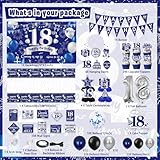 FrozzlyFun 18th Birthday Decorations for Boys, 113Pcs Blue Silver 18 Years Old Boy Bday Party Decor Supplies for 15th Men - Backdrop, Banner, Tablecloth, Centerpieces, Hanging Swirls, Wall Signs