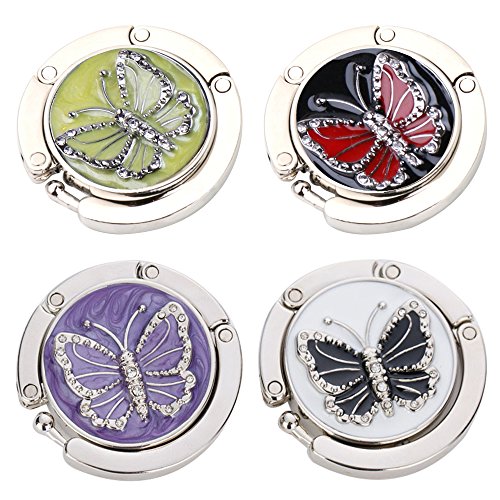 FOME Handbag Hanger - Set of 4 Foldable Purse Hooks, Mixed Color, Butterfly Shape, 1.77x3.54in