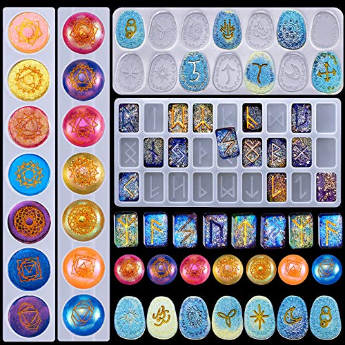 Geiserailie 7 Chakras Stones Resin Mold Rune Silicone Mold Symbol Rune Letter Epoxy DIY Symbol Word Casting DIY Resin Craft for Handmade Crafts Making Supplies